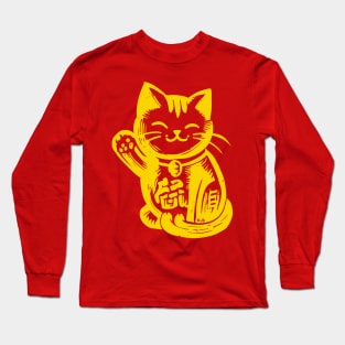 Lucky Waving Cat - Yellow Long Sleeve T-Shirt